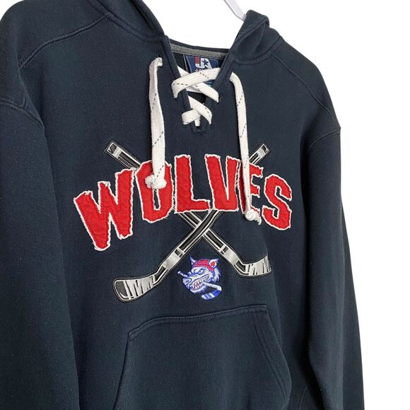 West Hartford Wolves Hockey Small Blue Lace Up Hoodie Sweatshirt Kanye Oversized - Picture 4 of 11
